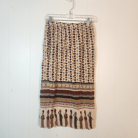 Vintage Made In USA Midi Length Pull-on Skirt Size Medium Tribal Africa Boho - Picture 1 of 16